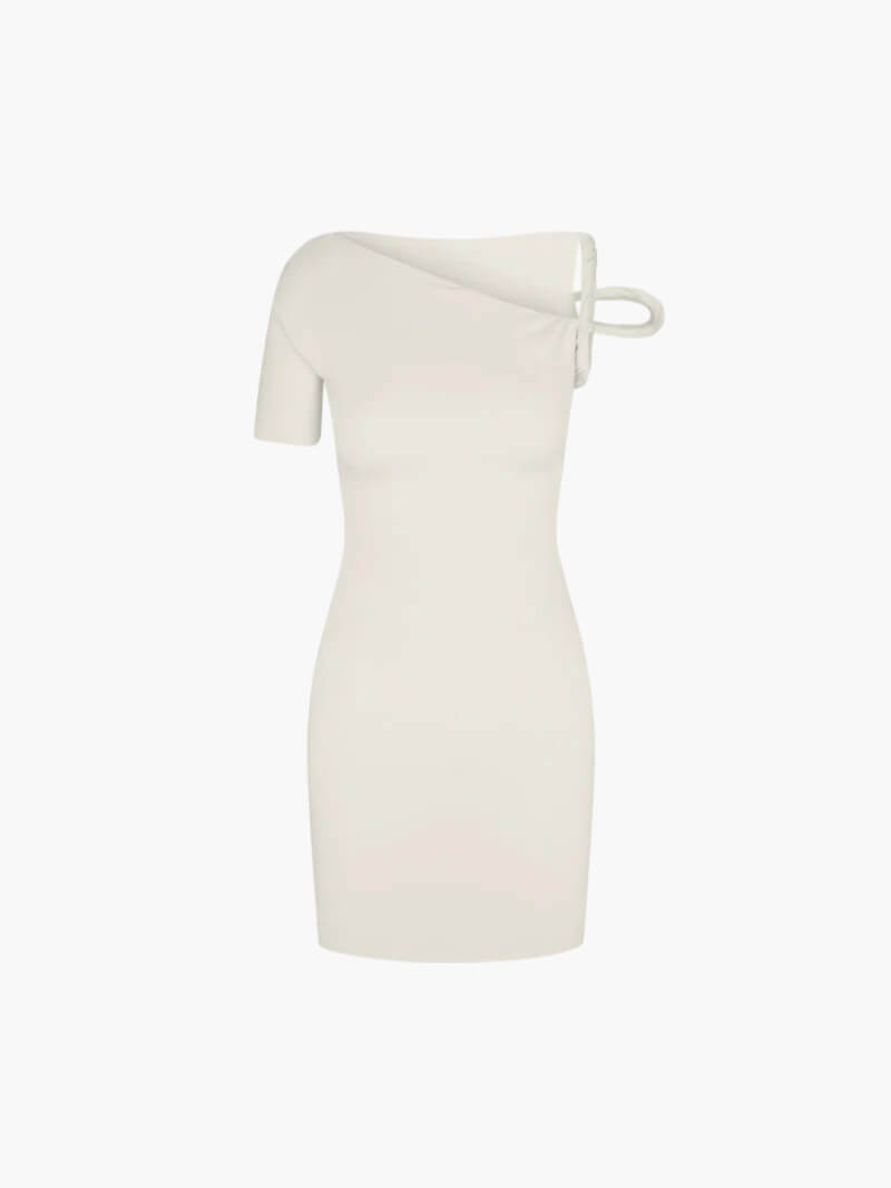 Asymmetrisches Mini Kleid mit Twist Detail – Figurbetontes Damenkleid-Dresses-Creme-S-Vera Lusso