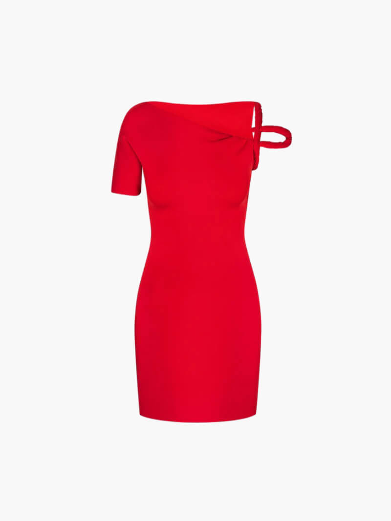 Asymmetrisches Mini Kleid mit Twist Detail – Figurbetontes Damenkleid-Dresses-Rot-S-Vera Lusso