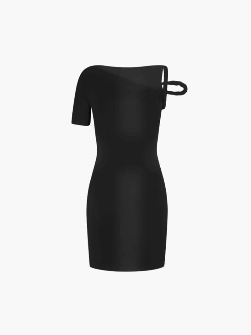 Asymmetrisches Mini Kleid mit Twist Detail – Figurbetontes Damenkleid-Dresses-Schwarz-S-Vera Lusso