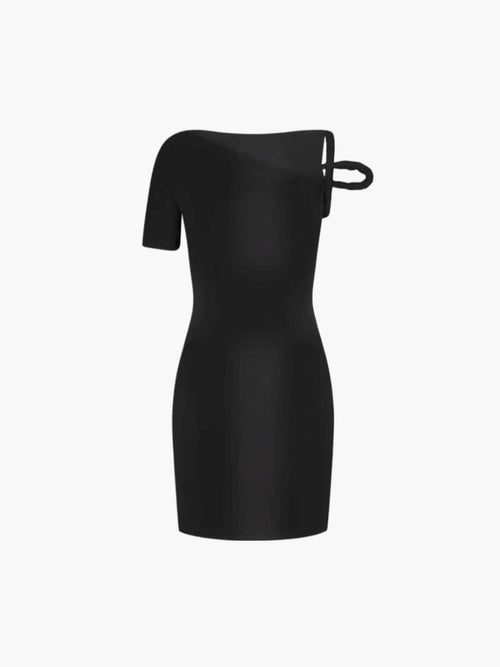 Asymmetrisches Mini Kleid mit Twist Detail – Figurbetontes Damenkleid-Dresses-Schwarz-S-Vera Lusso