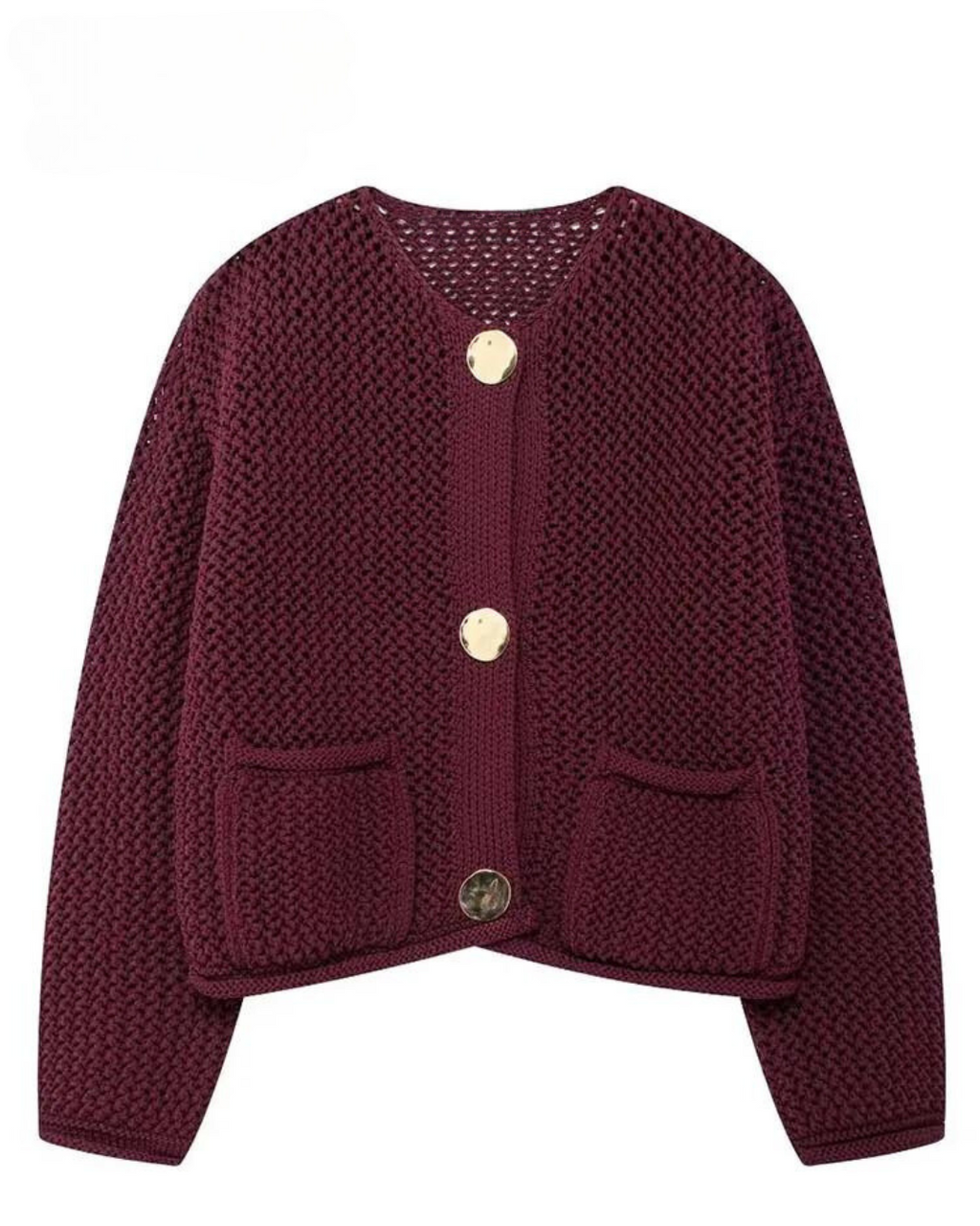 Bordeauxfarbene Damen-Strickjacke-Cardigan-Burgund-S-Vera Lusso