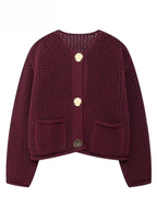 Bordeauxfarbene Damen-Strickjacke-Cardigan-Burgund-S-Vera Lusso