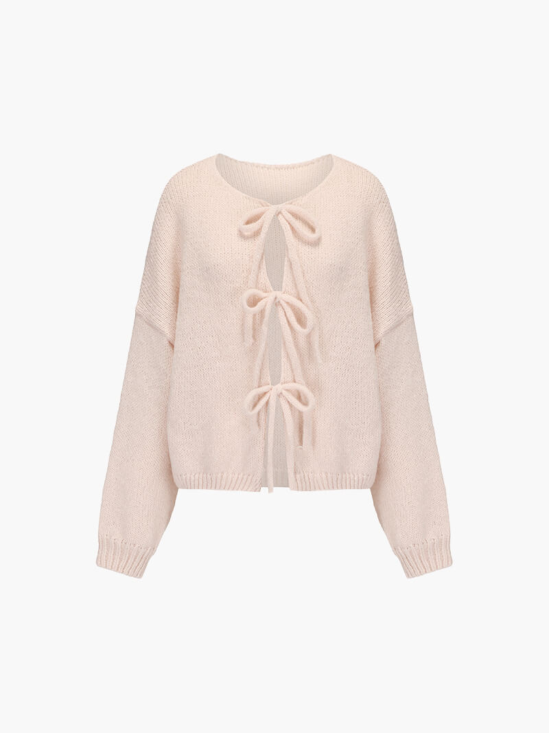 Cardigan mit Schleifendetails-Cardigan-Creme-S-Vera Lusso