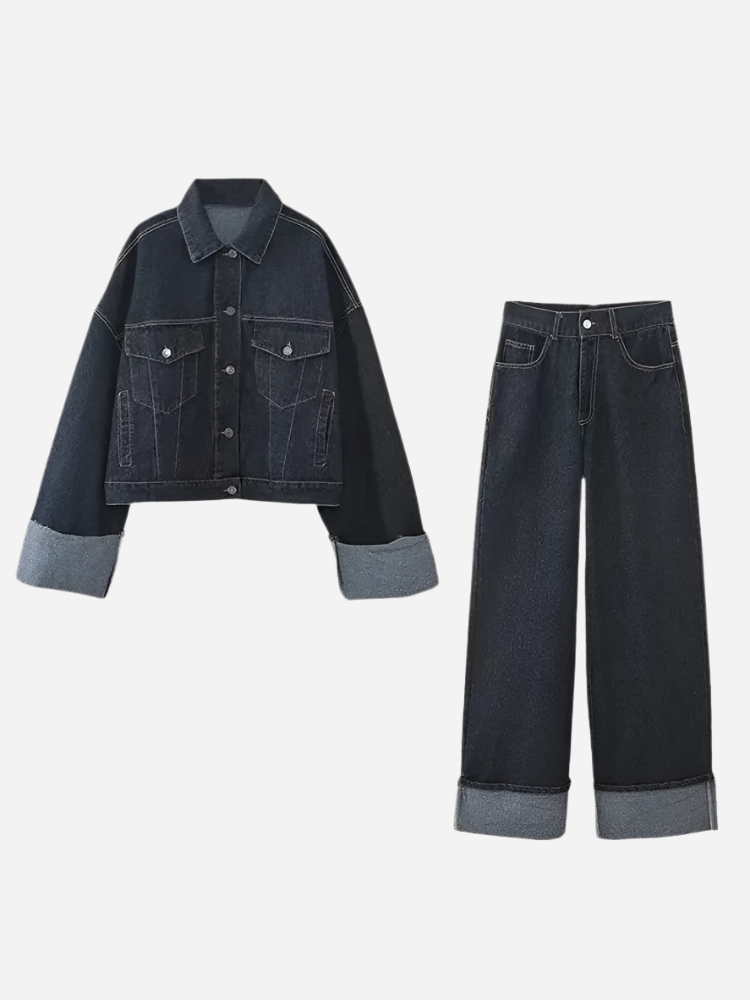 Denim Ensemble Stilvoller Look für Jede Gelegenheit-Sets-Dunkelblau-XS-WUNDERLOOK