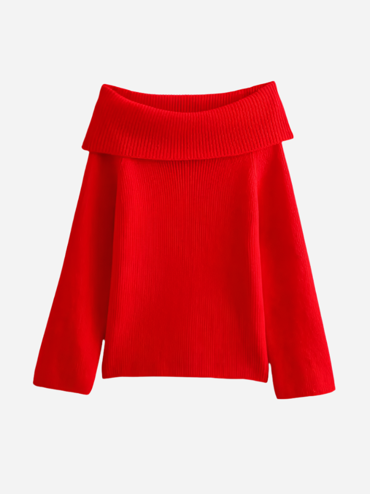 Elegante Off-Shoulder Strickpullover Mit Trendy Kante-Sweaters-Rot-S-Vera Lusso