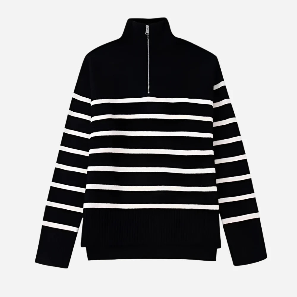 Eleganter Gestreifter Pullover Für Jedes Saison-Outfit-Sweaters-Schwarz-S-Vera Lusso
