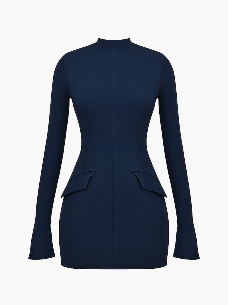 Elegantes Bodycon Kleid mit Langarm – Damen Cocktailkleid-Dresses-Marineblau-S-Vera Lusso