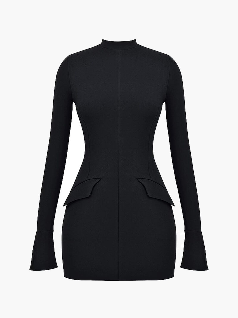 Elegantes Bodycon Kleid mit Langarm – Damen Cocktailkleid-Dresses-Schwarz-S-Vera Lusso