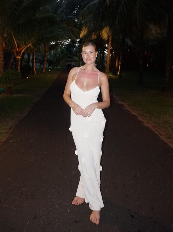 Elegantes Häkel Maxi Kleid mit Blumen – Figurbetontes Damenkleid-Jurken-Vera Lusso