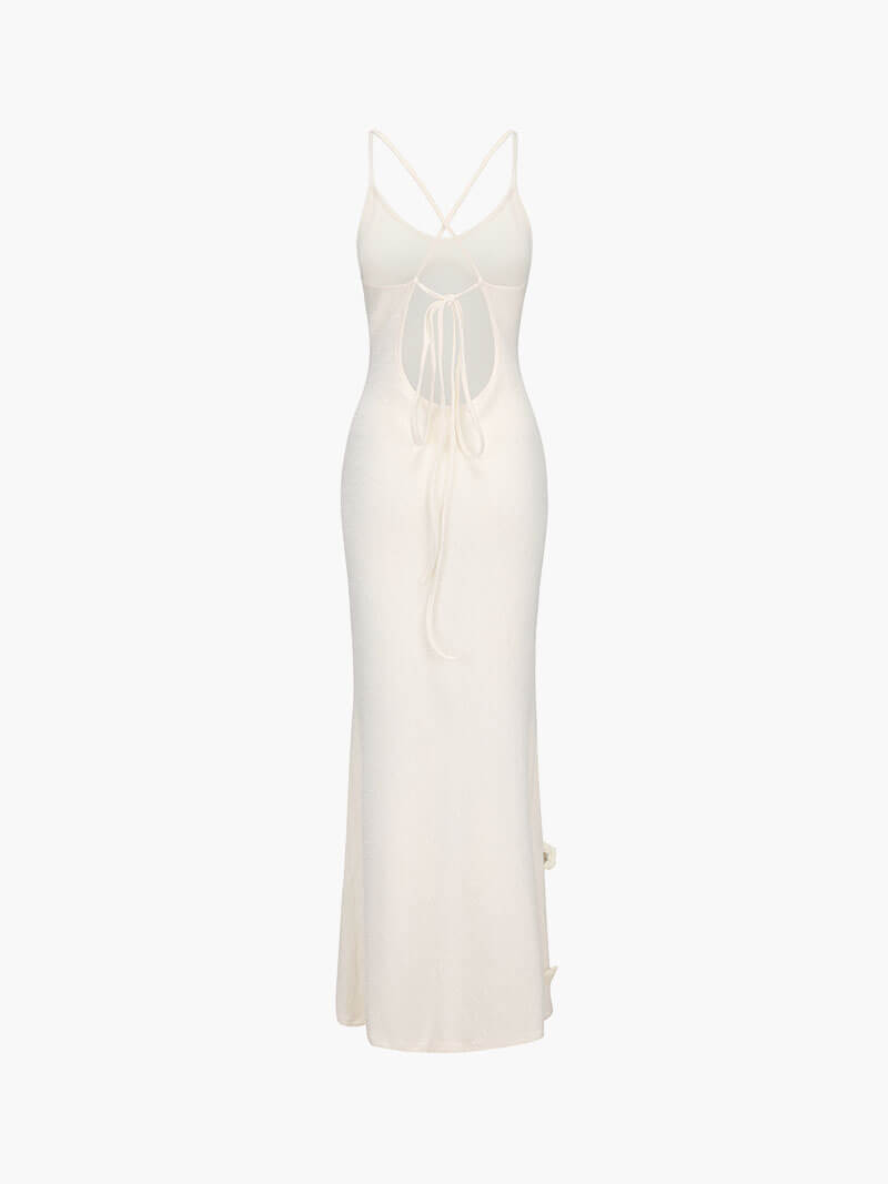 Elegantes Häkel Maxi Kleid mit Blumen – Figurbetontes Damenkleid-Jurken-Vera Lusso