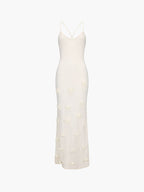 Elegantes Häkel Maxi Kleid mit Blumen – Figurbetontes Damenkleid-Jurken-Weiß-S-Vera Lusso