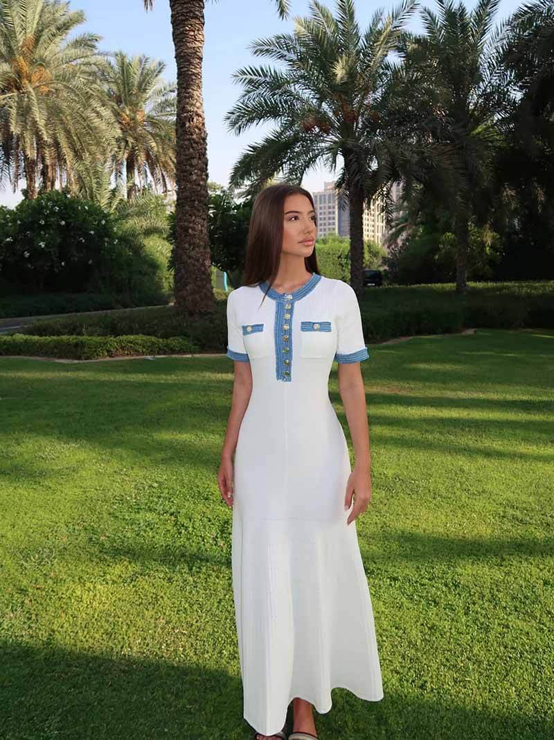 Elegantes Strick Maxi Kleid mit Knopfleiste – Damen Sommerkleid-Jurken-Vera Lusso