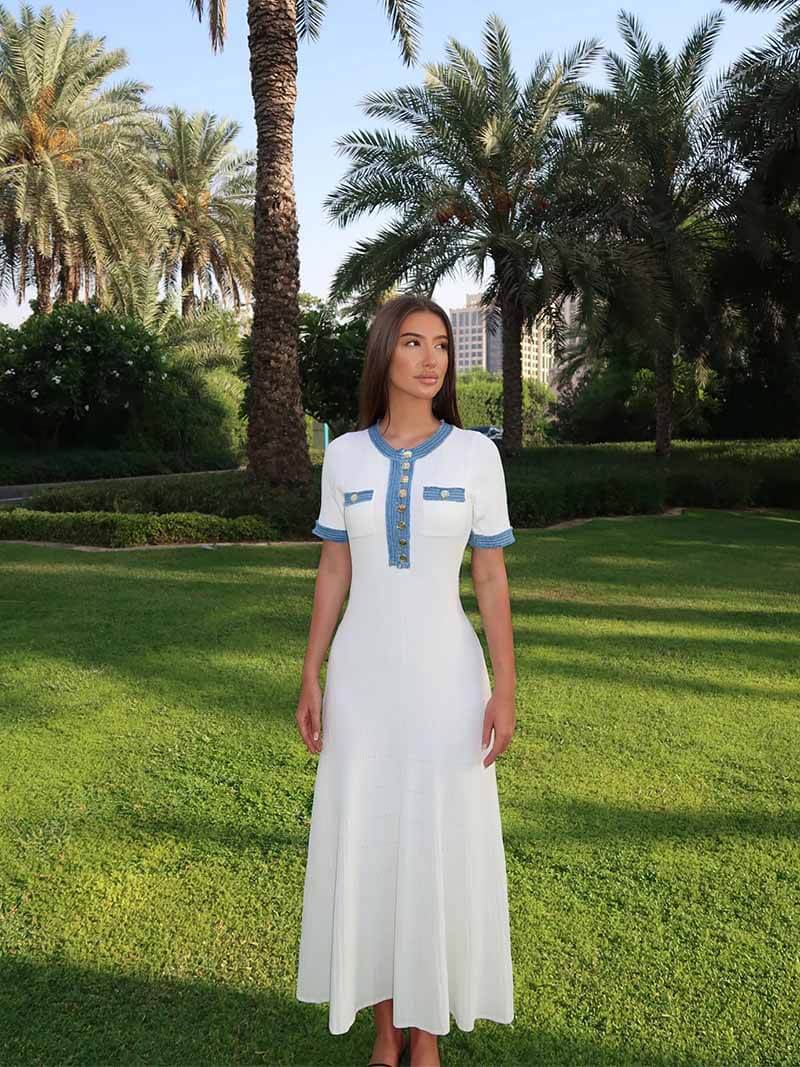 Elegantes Strick Maxi Kleid mit Knopfleiste – Damen Sommerkleid-Jurken-Vera Lusso
