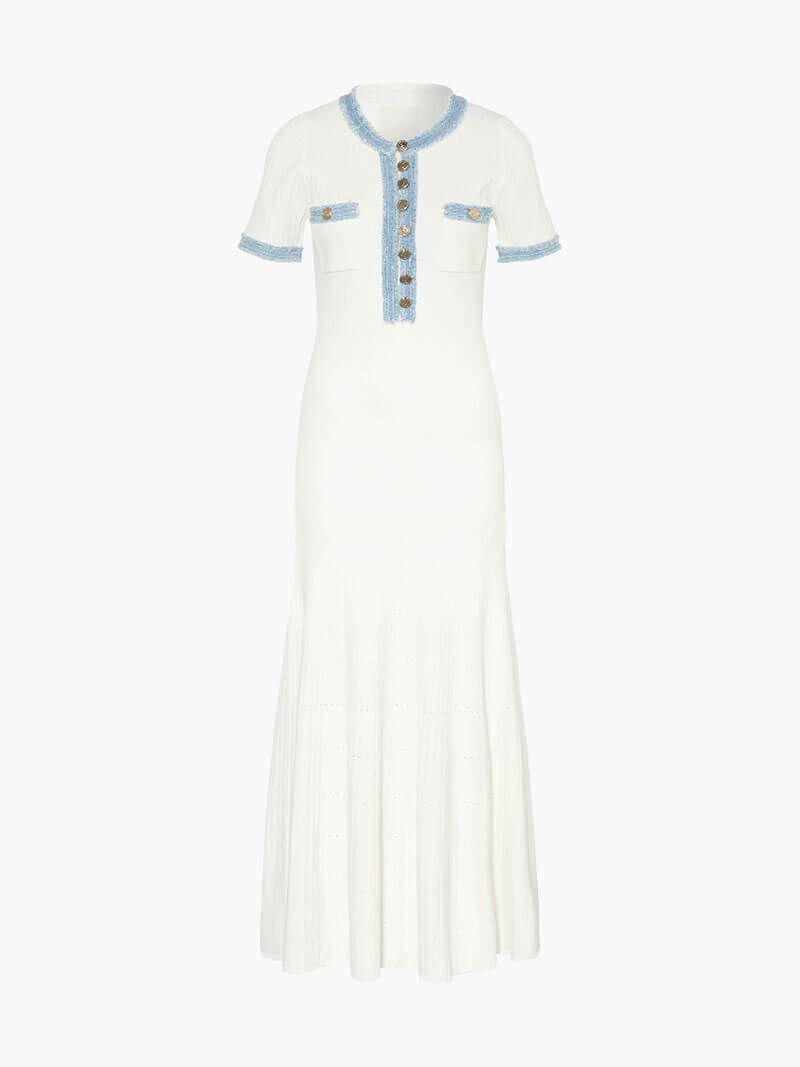Elegantes Strick Maxi Kleid mit Knopfleiste – Damen Sommerkleid-Jurken-S-Vera Lusso