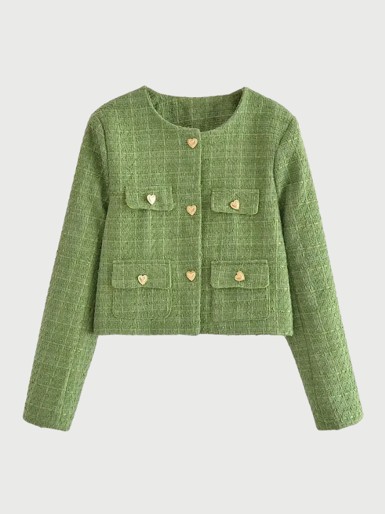 Grünes Tweed Set Mit Herzknöpfen Stilvoll Und Vielseitig-Sets-WUNDERLOOK