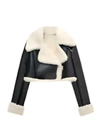 Kunstlederjacke mit Kunstpelzkragen – warm & stylisch-Dame-Jacke & Blazer-Schwarz-XS-Vera Lusso