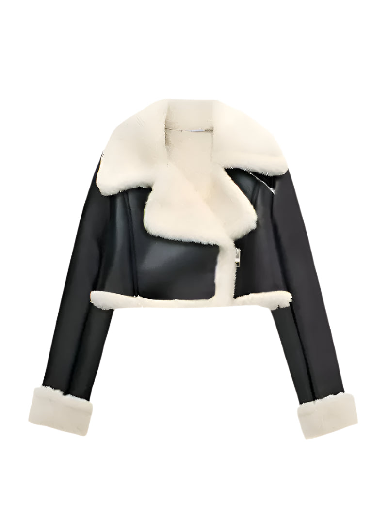 Kunstlederjacke mit Kunstpelzkragen – warm & stylisch-Dame-Jacke & Blazer-Schwarz-XS-Vera Lusso