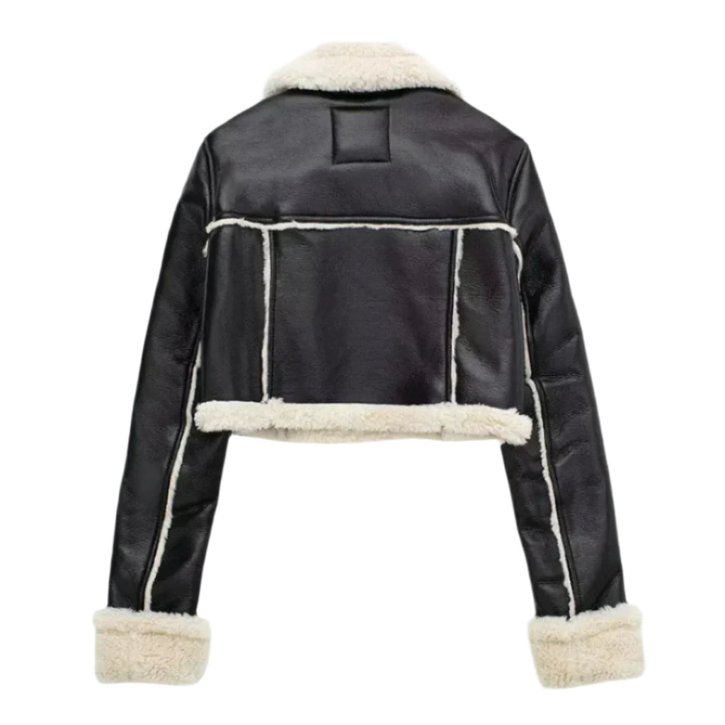 Kunstlederjacke mit Kunstpelzkragen – warm & stylisch-Dame-Jacke & Blazer-Vera Lusso