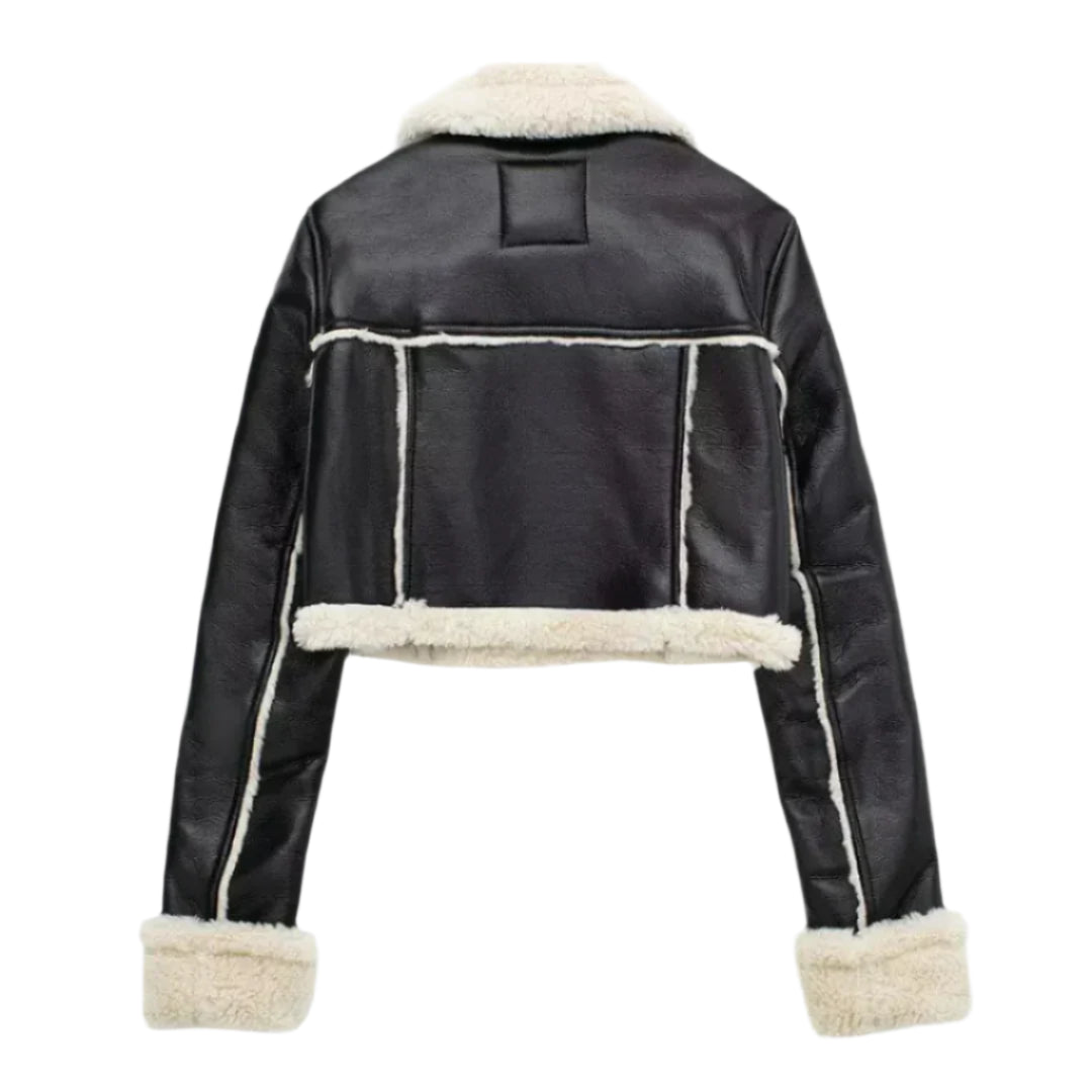 Kunstlederjacke mit Kunstpelzkragen – warm & stylisch-Dame-Jacke & Blazer-Vera Lusso