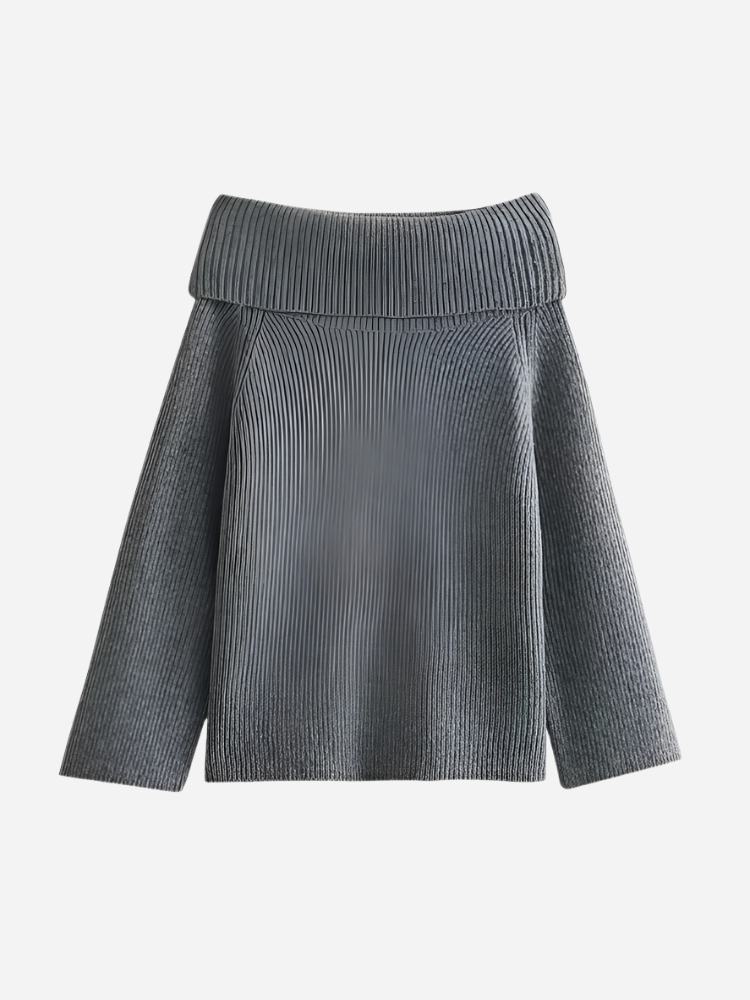 Off-Shoulder Elegante Strickjacke Stilvolle Bequemlichkeit-Sweaters-Grau-S-Vera Lusso