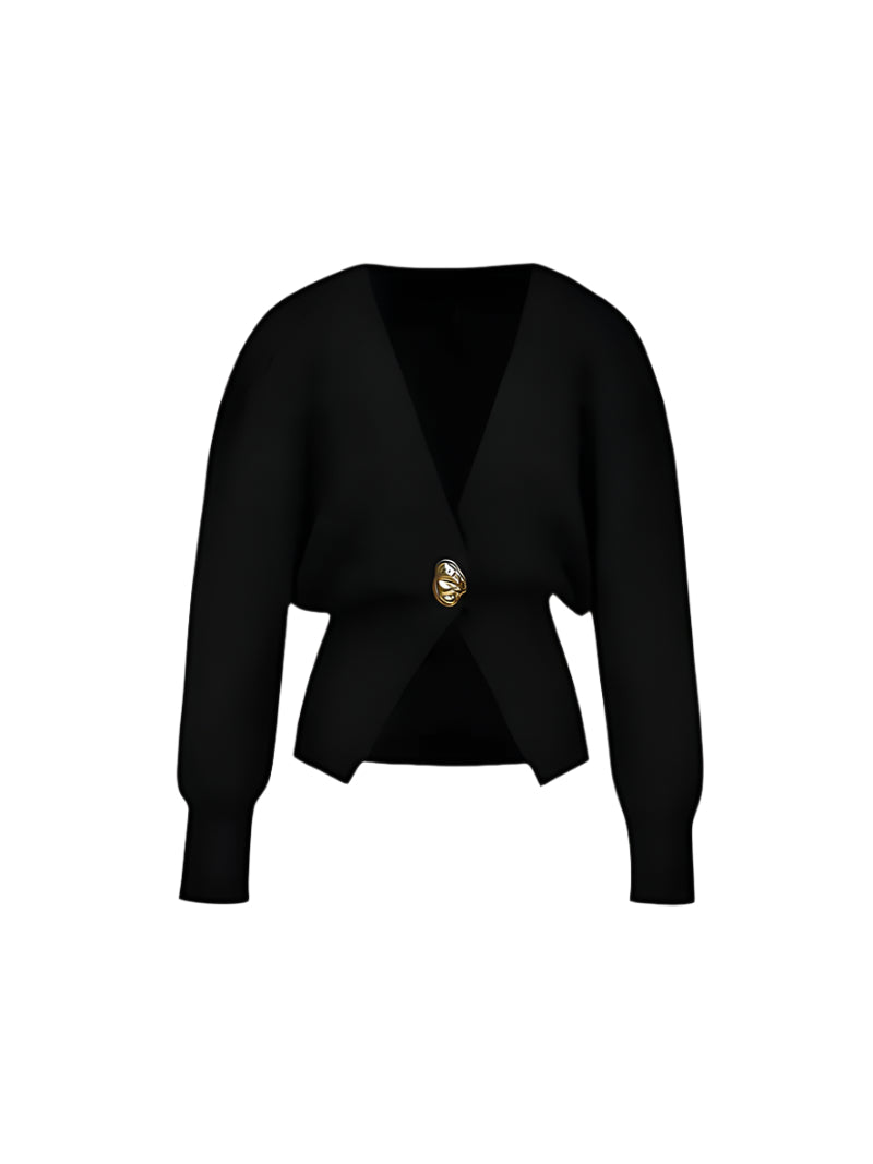 Strick-Cardigan mit Gold-Detail-Cardigan-Schwarz-S-Vera Lusso