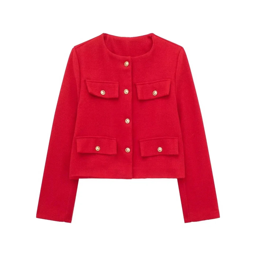 Vintage Cropped Jacke – Feminin, raffiniert & zeitlos-Jackets-Rot-XS-Vera Lusso
