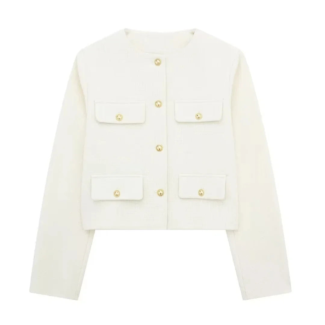 Vintage Cropped Jacke – Feminin, raffiniert & zeitlos-Jackets-Weiß-XS-Vera Lusso