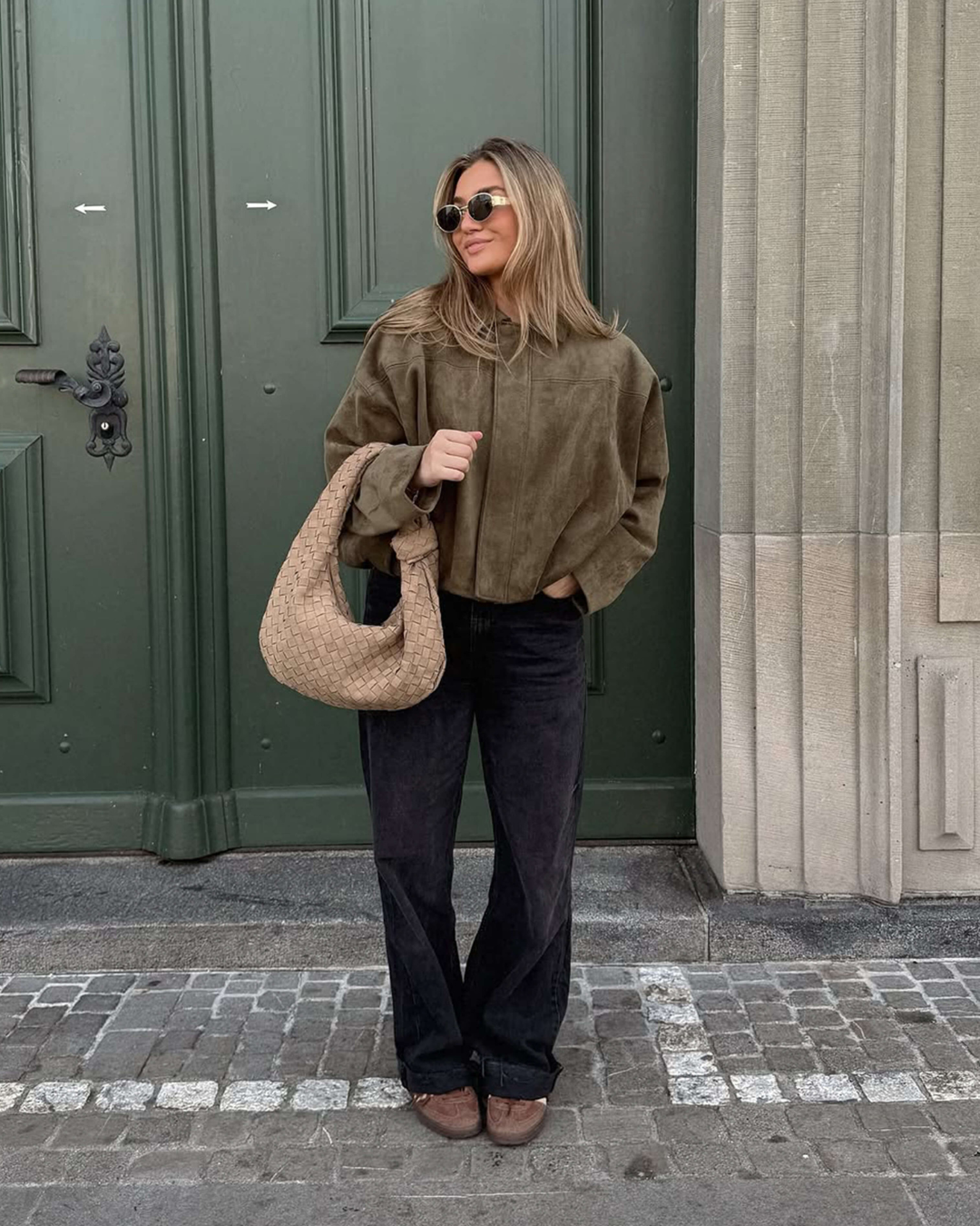 Vintage Suede Bomberjacke in Oliv Eleganter Stil und Zeitloses Design-Jackets-Vera Lusso