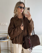 Vintage Suede Bomberjacke in Oliv Eleganter Stil und Zeitloses Design-Jackets-Vera Lusso