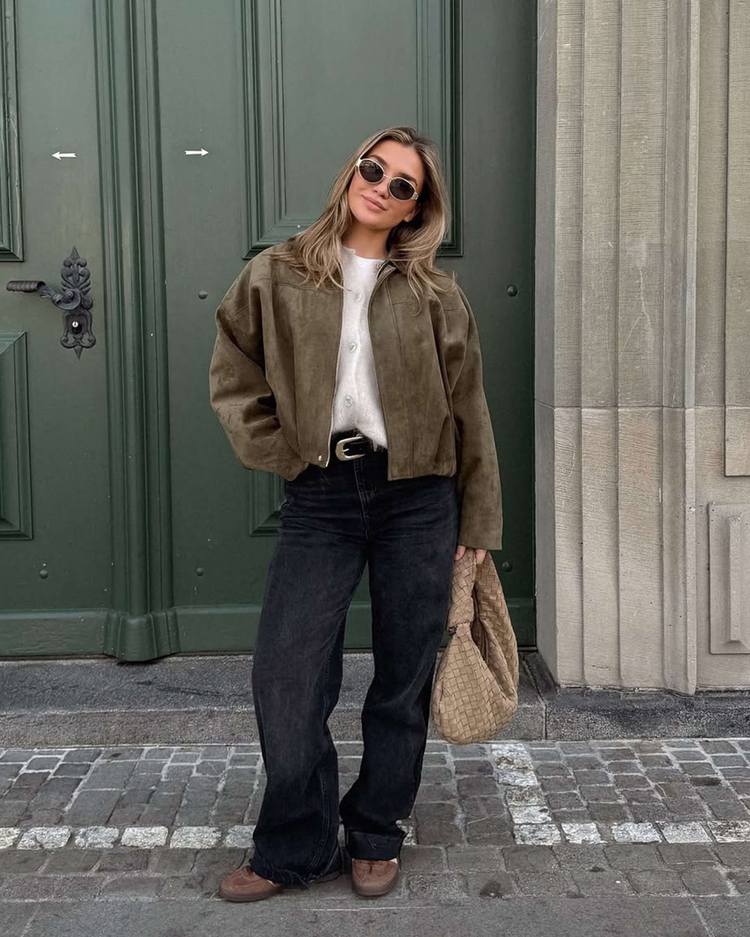 Vintage Suede Bomberjacke in Oliv Eleganter Stil und Zeitloses Design-Jackets-Vera Lusso