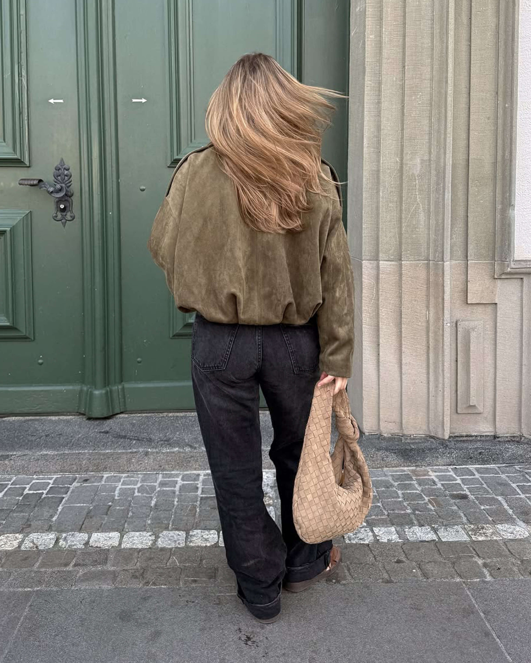 Vintage Suede Bomberjacke in Oliv Eleganter Stil und Zeitloses Design-Jackets-Vera Lusso