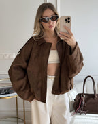 Vintage Suede Bomberjacke in Oliv Eleganter Stil und Zeitloses Design-Jackets-Vera Lusso