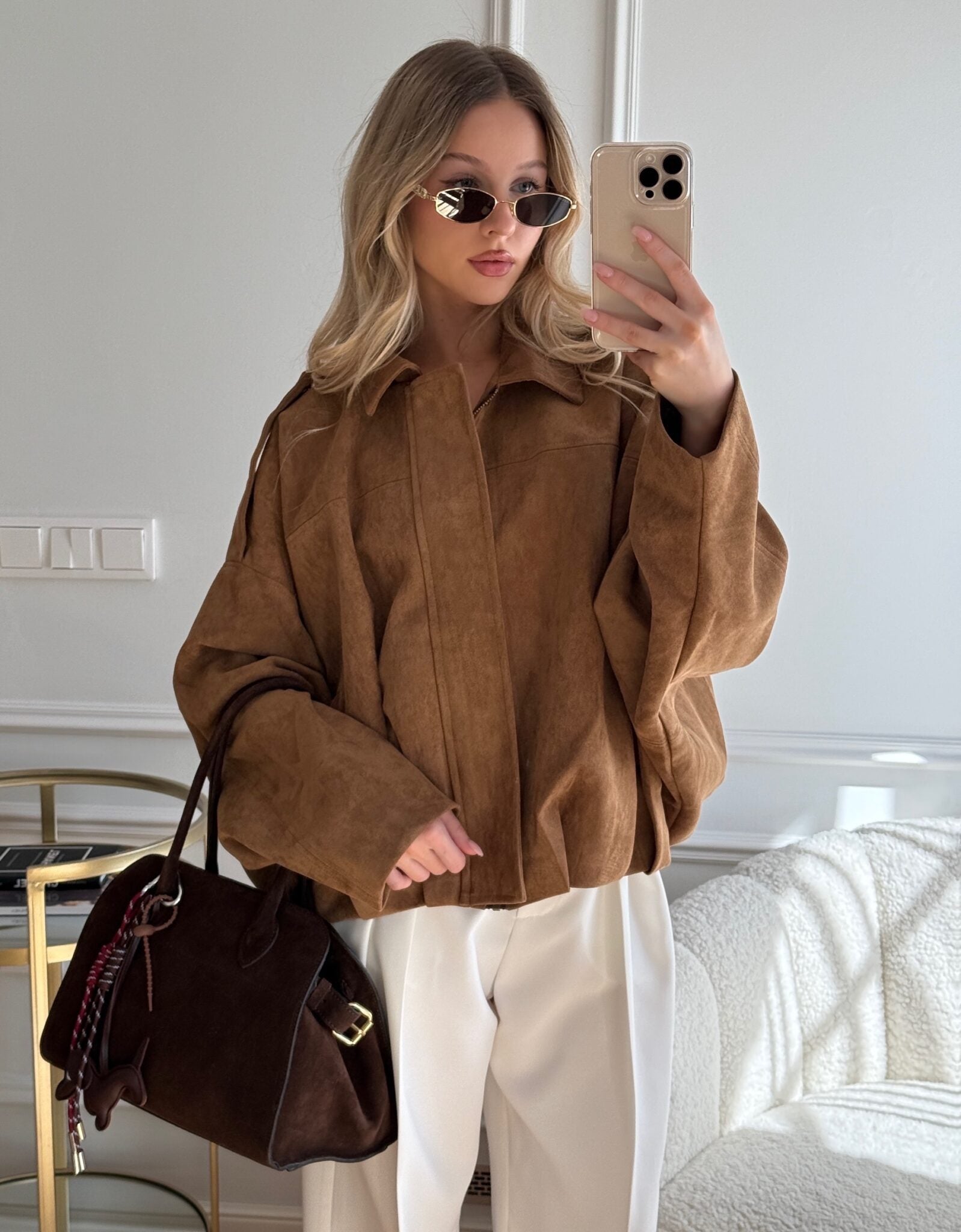 Vintage Suede Bomberjacke in Oliv Eleganter Stil und Zeitloses Design-Jackets-Vera Lusso