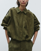 Vintage Suede Bomberjacke in Oliv Eleganter Stil und Zeitloses Design-Jackets-Vera Lusso
